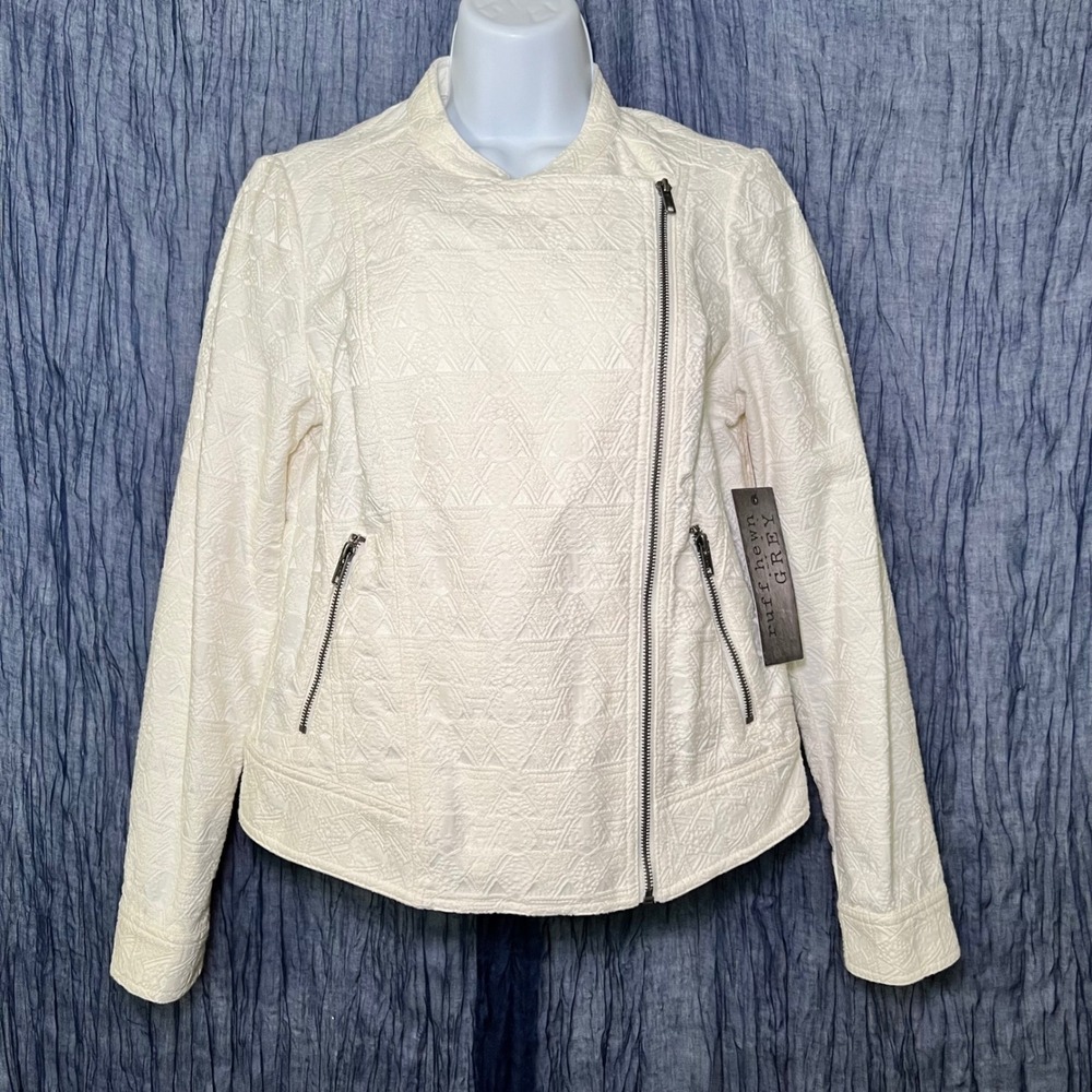 New Ruff‎ Hewn Grey Women Moto Biker Minimalist Jacket Asymmetric Zip Ivory XS